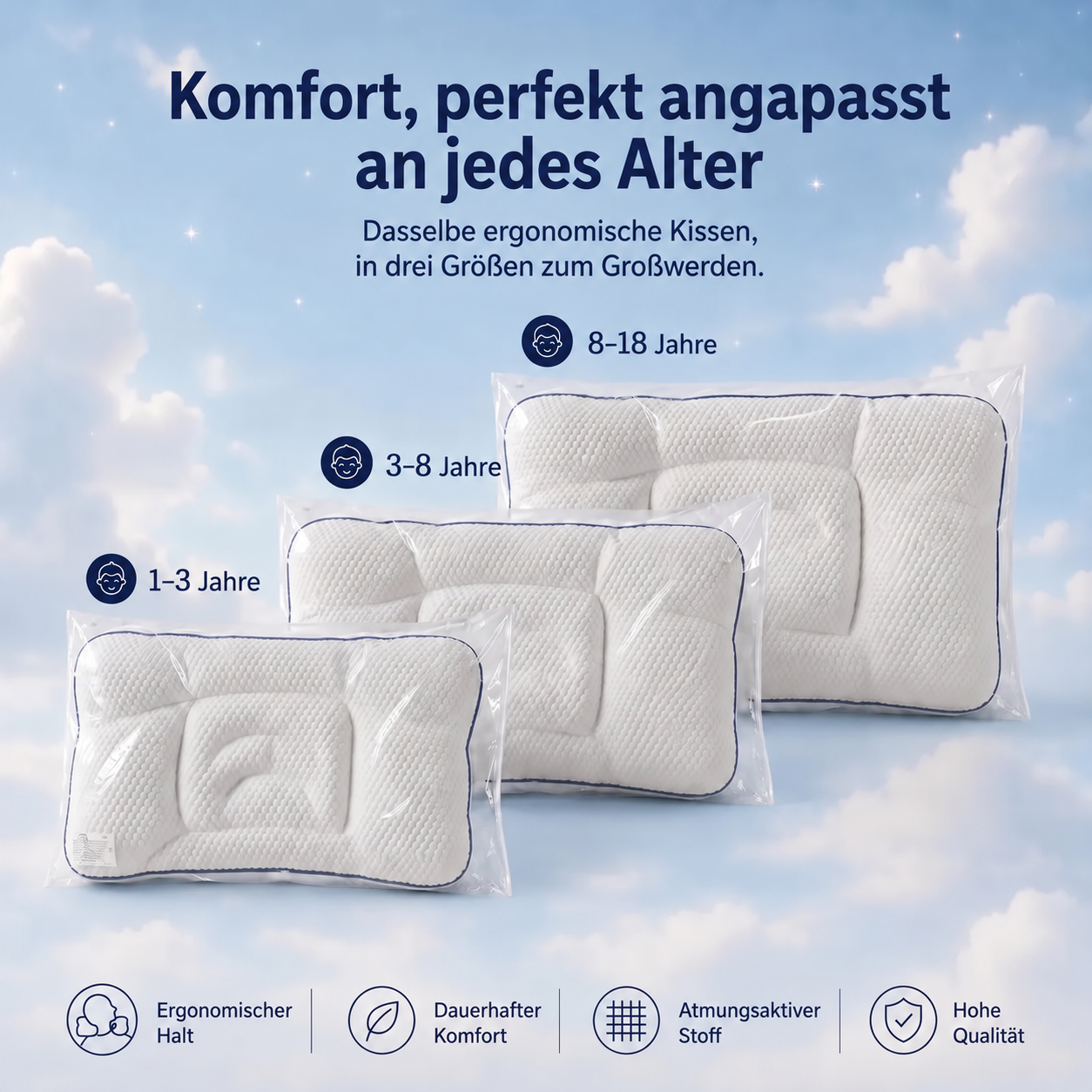 Komfort für jedes Alter, mit den drei Größen des Nomaroo Kissens